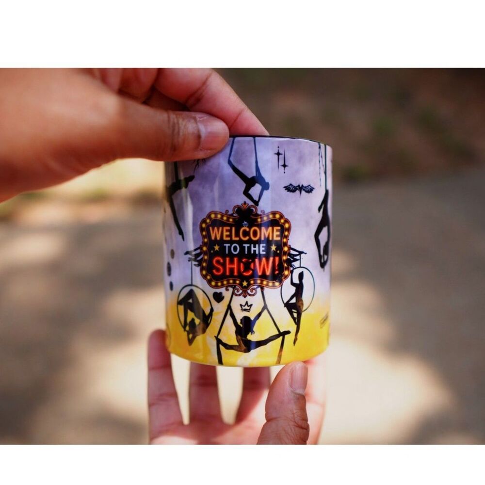 Welcome to the Show Aerial Silhouette Mug 12oz Black Handle Circus Coffee Cup